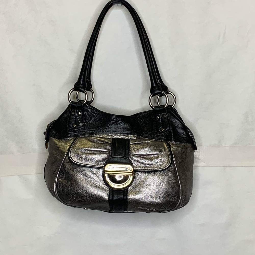 B Makowsky Silver and Black leather handbag